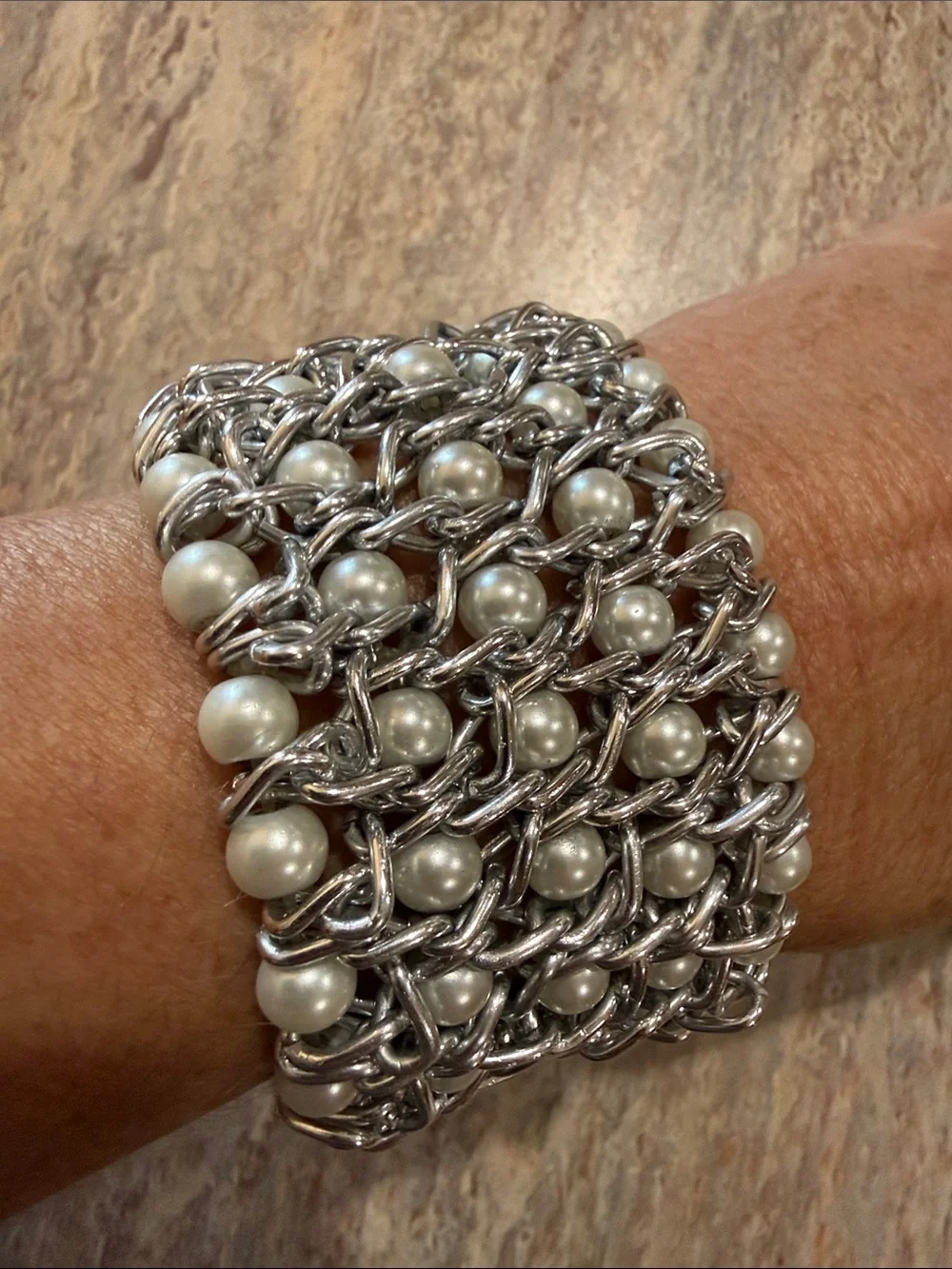 Silver Pearl-Accent Multi-Row Chain Bracelet